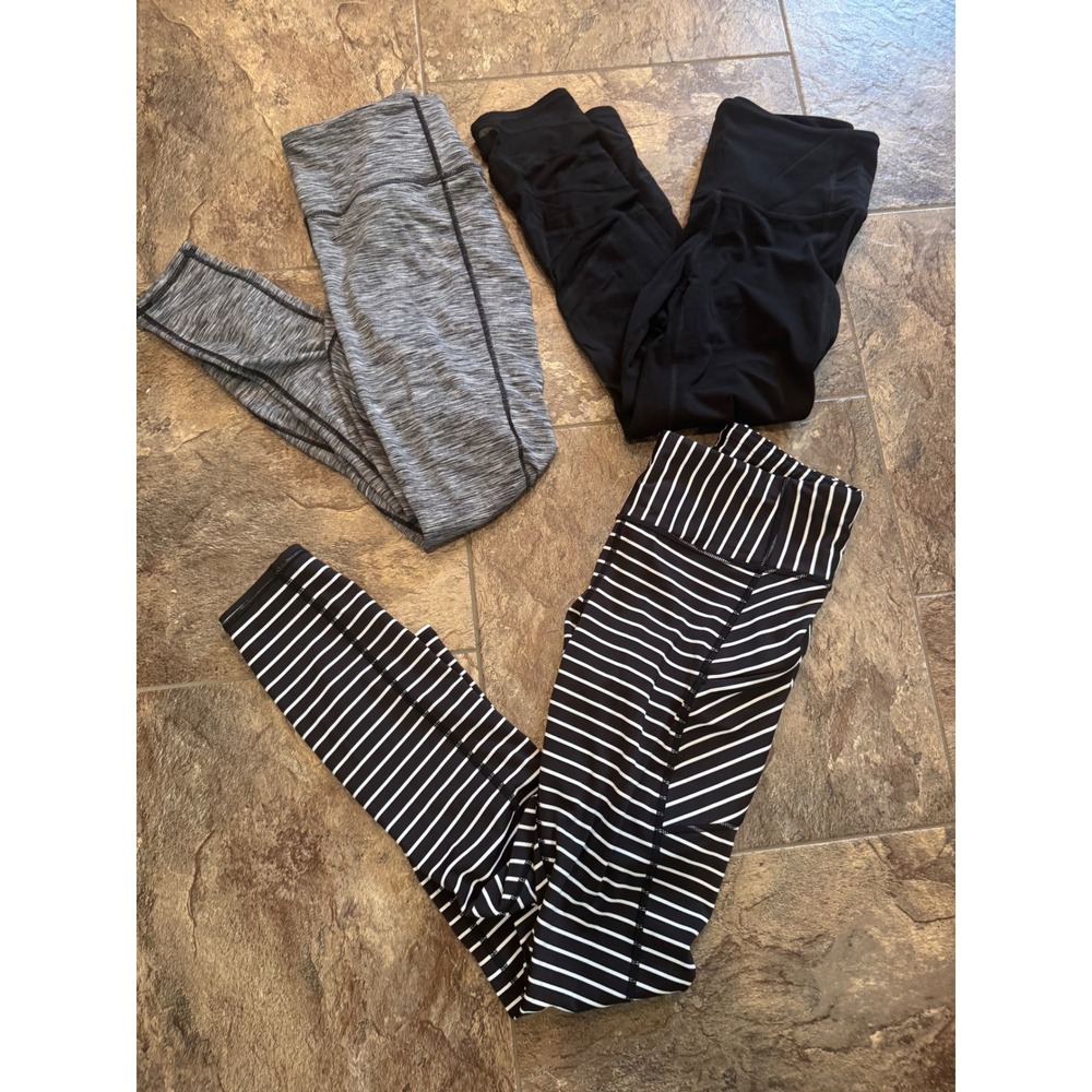 Athleta Leggings‎ Bundle Women's Size S Black Gray Stripe High Waist Activewear